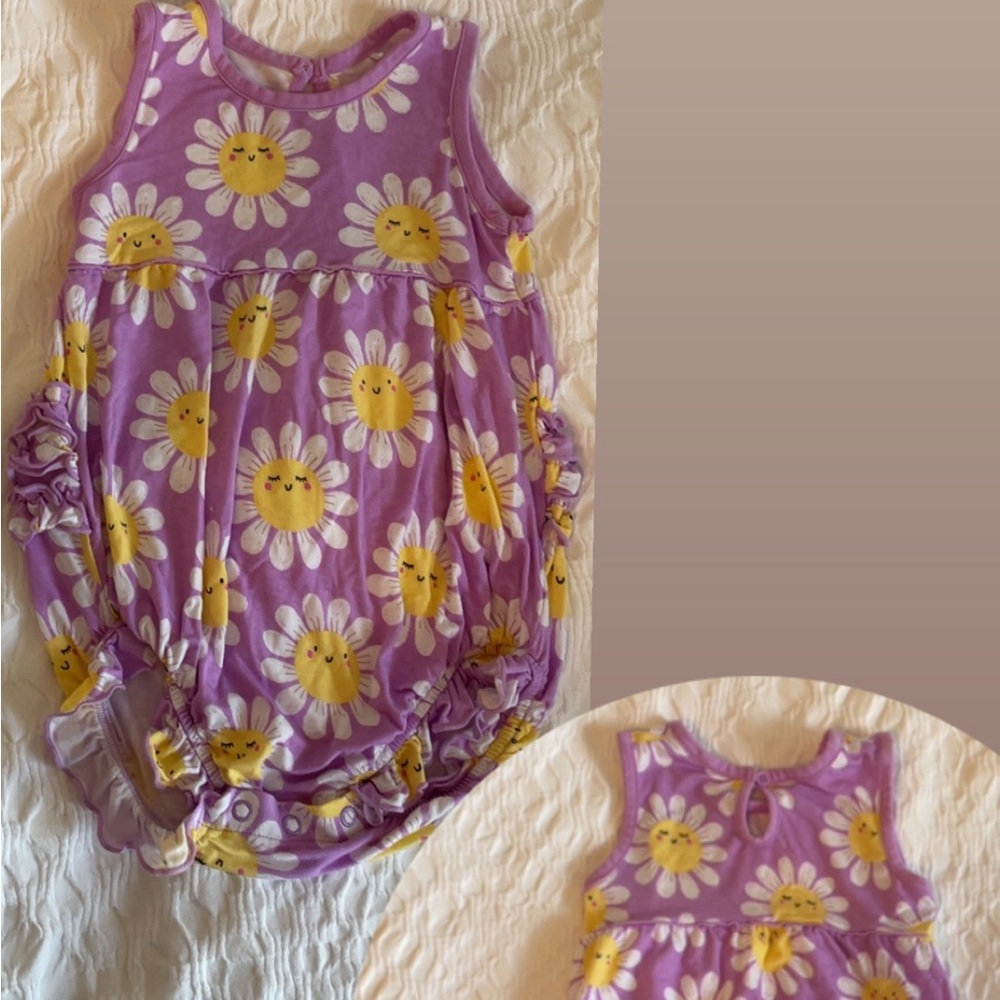 Little Sleepies Purple and Yellow/White Daisies “Bubble” Bodysuit/Romper